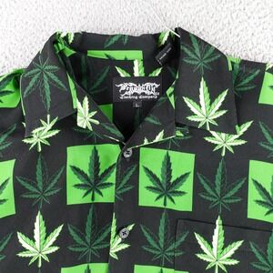 Dragonfly Clothing Company Button Down Mens L Black Green Marijuana Leaf Shirt